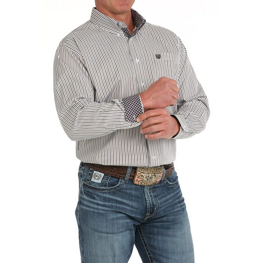 Cinch Men's Long Sleeve Striped Western Shirt- White