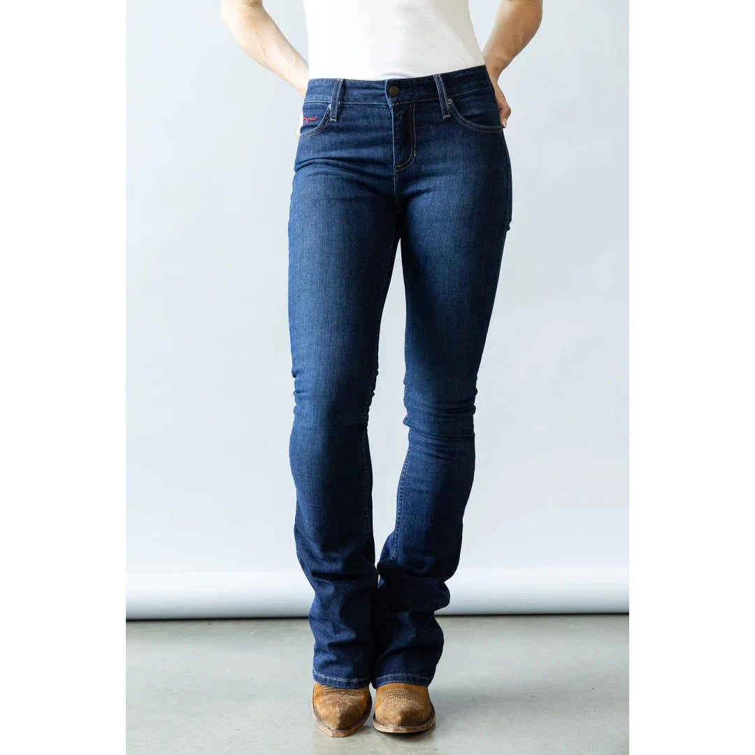 Kimes Women's Chloe Mid Rise Flare Bootcut Jeans - Blue