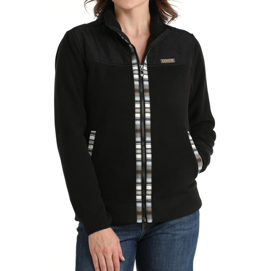 Cinch Women's Long Sleeve Fleece Zip Up Jacket- Black