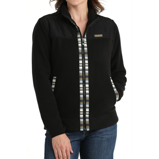 Cinch Women's Long Sleeve Fleece Zip Up Jacket- Black
