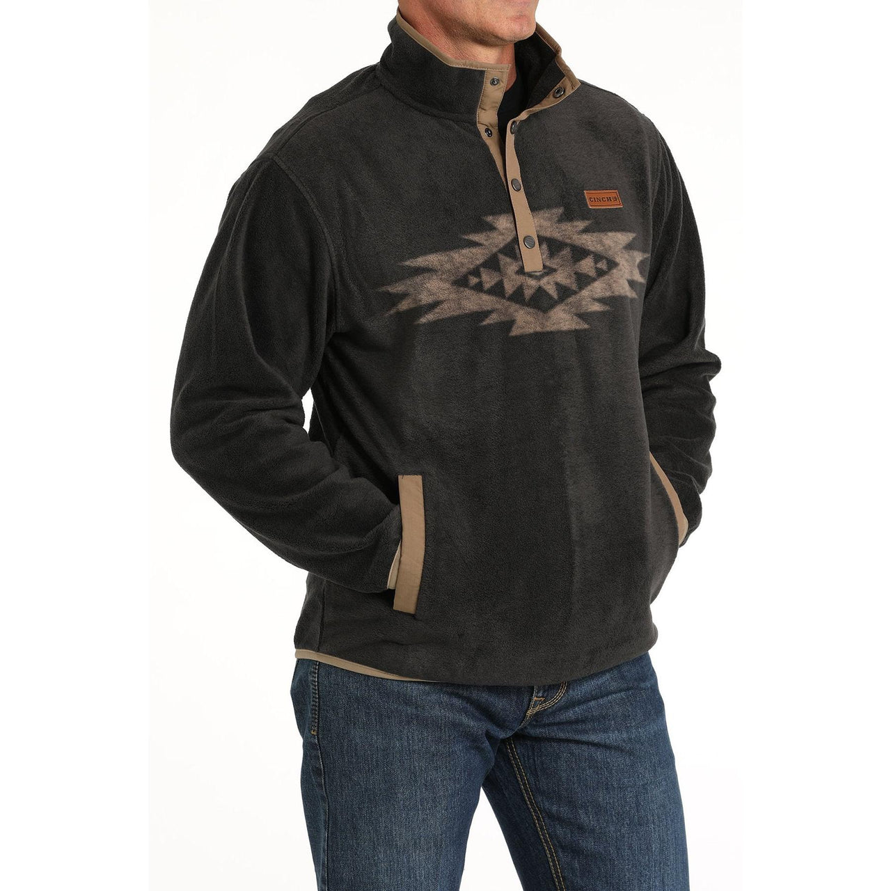 Cinch Men's Long Sleeve Fleece Pullover Sweater - Charcoal