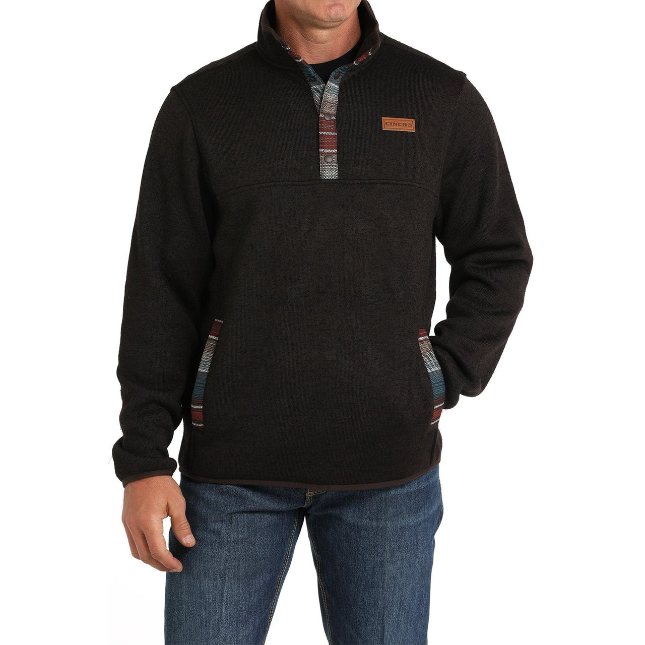 Cinch Men's Long Sleeve 1/4 snap Pullover Sweater- Brown