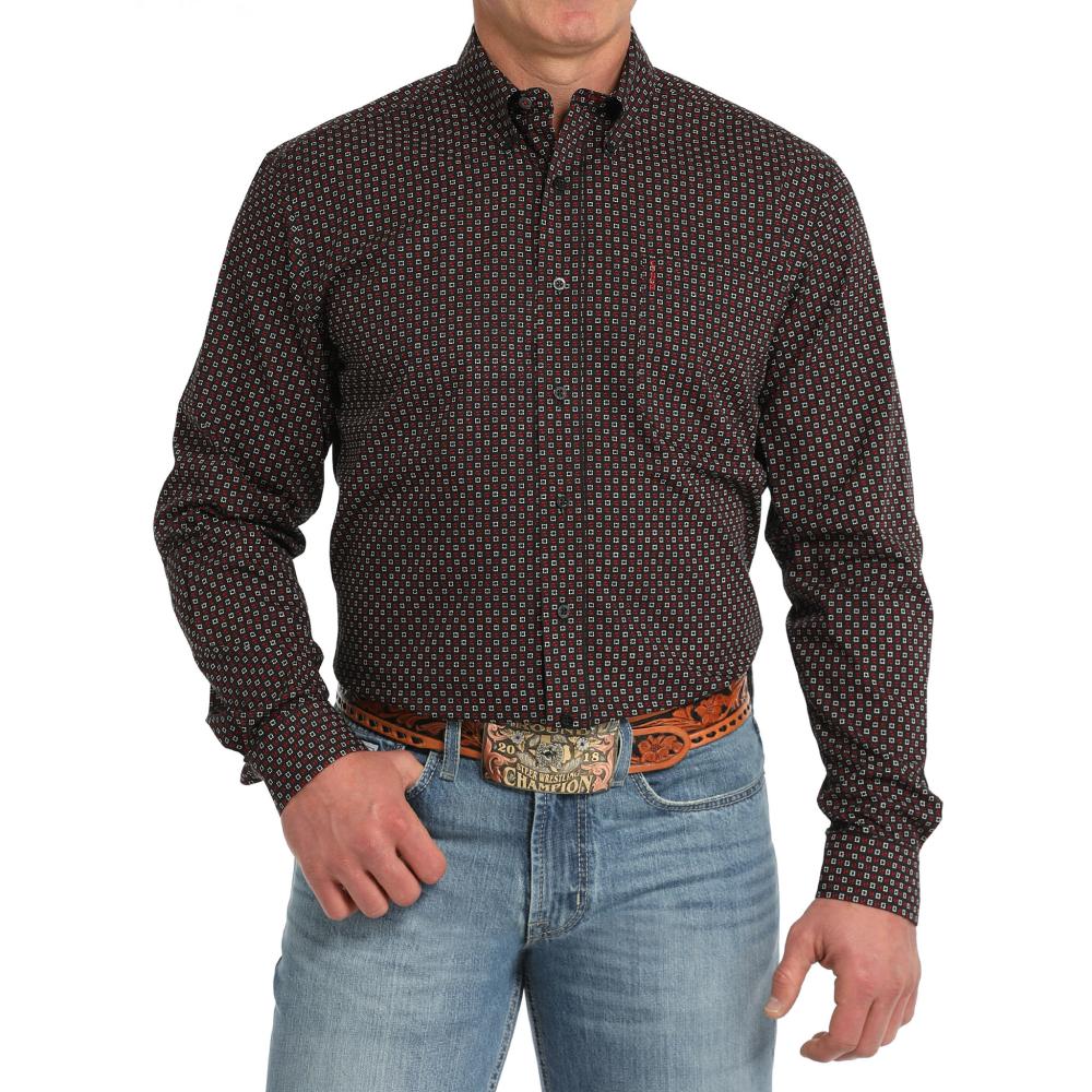 Cinch  Men's Long Sleeve Geometric Modern Fit Western Shirt- Black