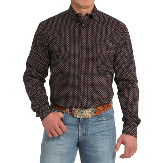 Cinch Men's Long Sleeve Geometric Modern Fit Western Shirt- Black