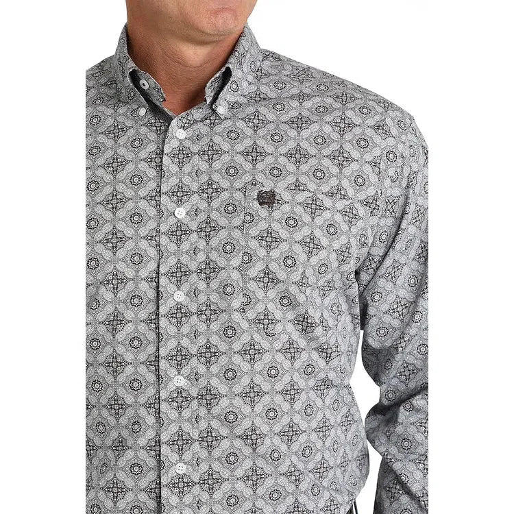 Cinch Classic Fit Long Sleeve Men's Cotton Patterned Shirt -Brown