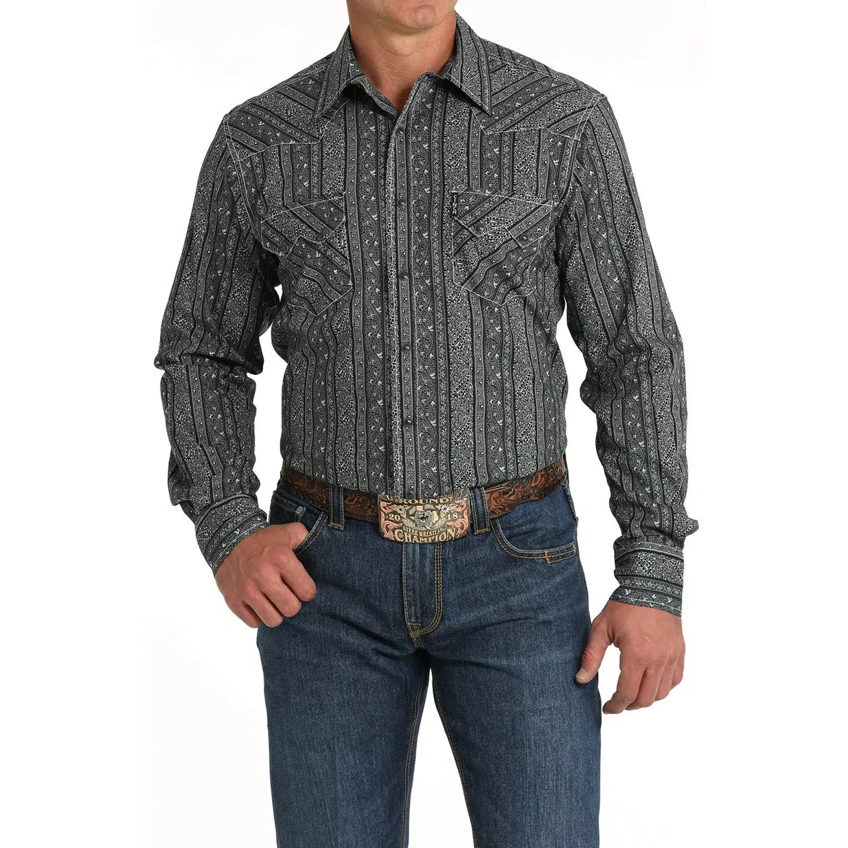 Cinch Classic Fit Long Sleeve Men's Cotton Print Shirt - Black