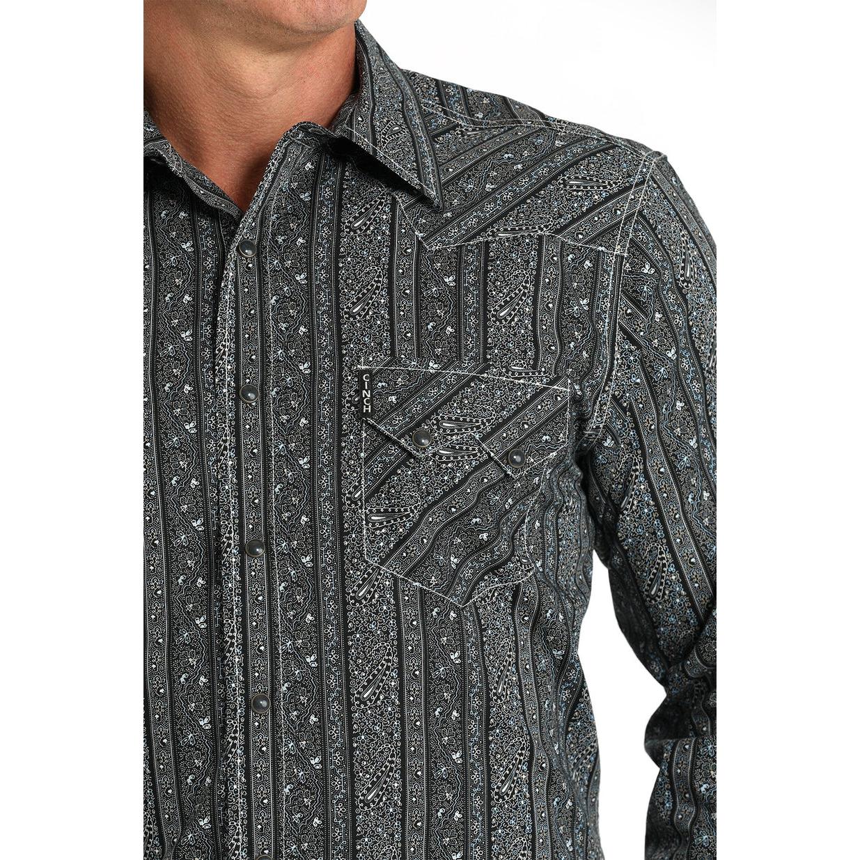 Cinch Classic Fit Long Sleeve Men's Cotton Print Shirt - Black