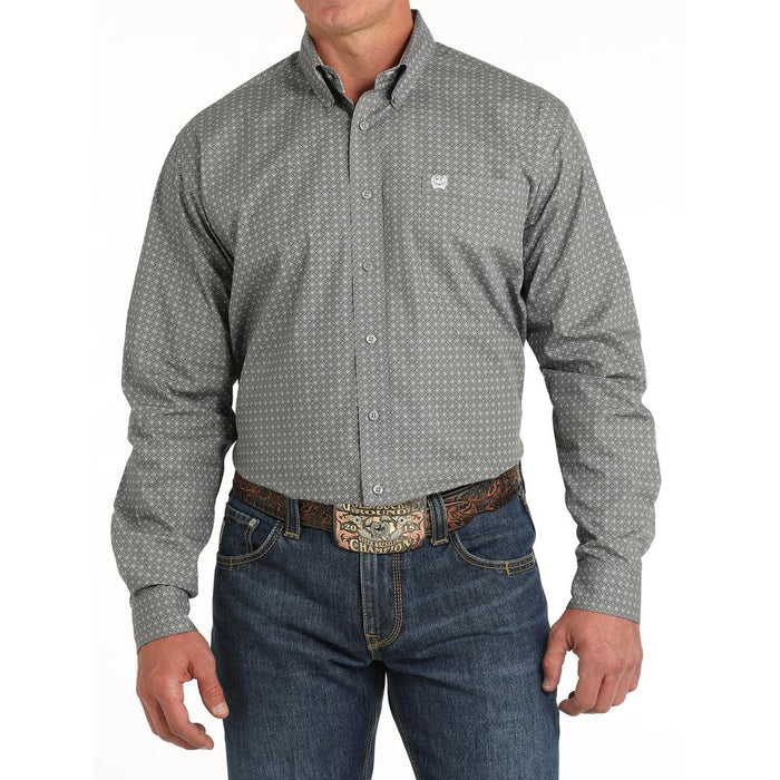 Cinch Classic Fit Long Sleeve Men's Cotton Patterned Shirt -Grey