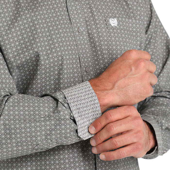 Cinch Classic Fit Long Sleeve Men's Cotton Patterned Shirt -Grey