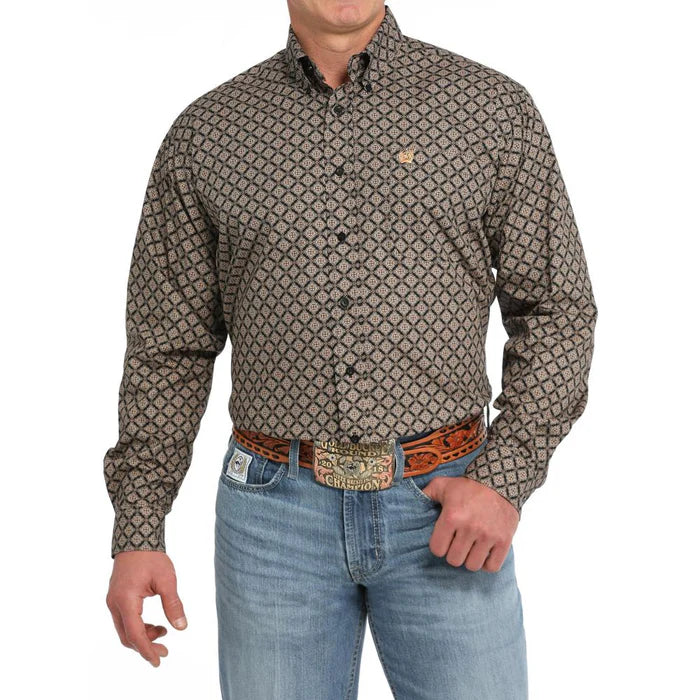 Cinch Men's Long Sleeve Medallion Print Shirt - Black