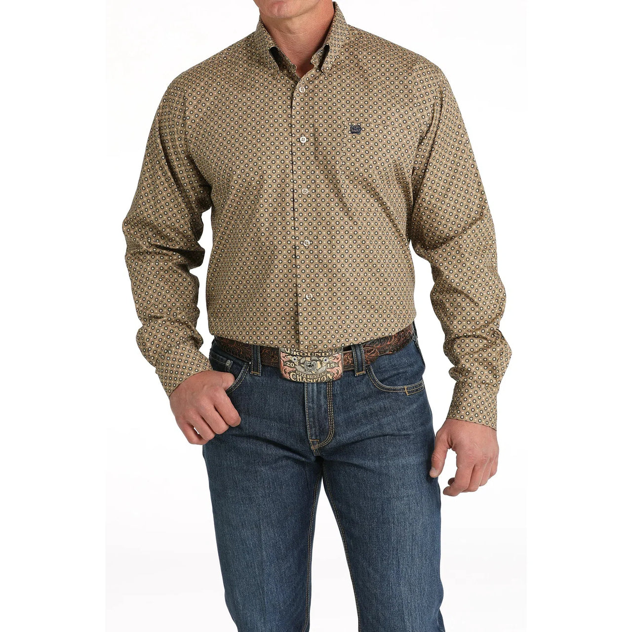 Cinch Men's Long Sleeve Geometric Button Down Western Shirt-Brown