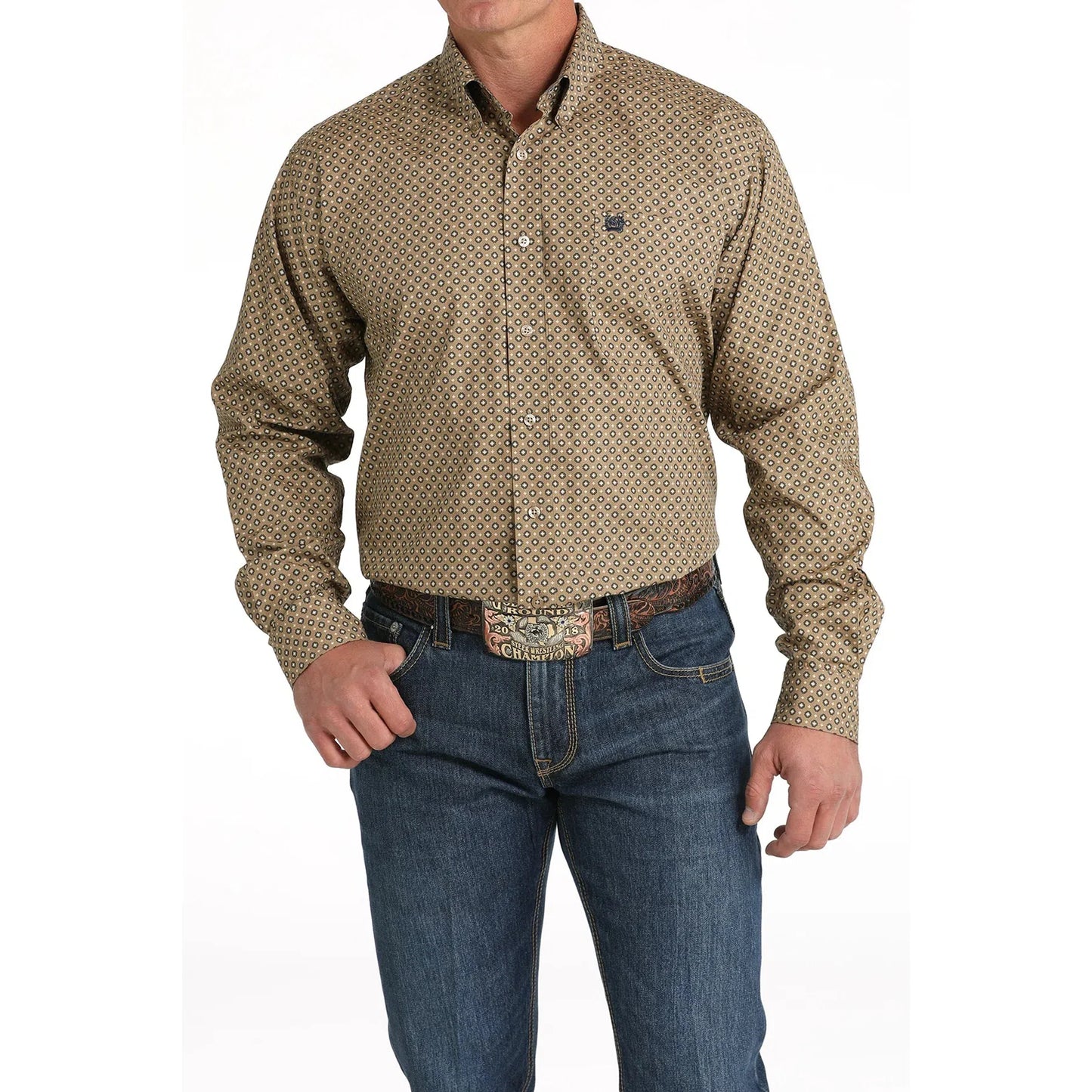 Cinch Men's Long Sleeve Geometric Button Down Western Shirt - Brown