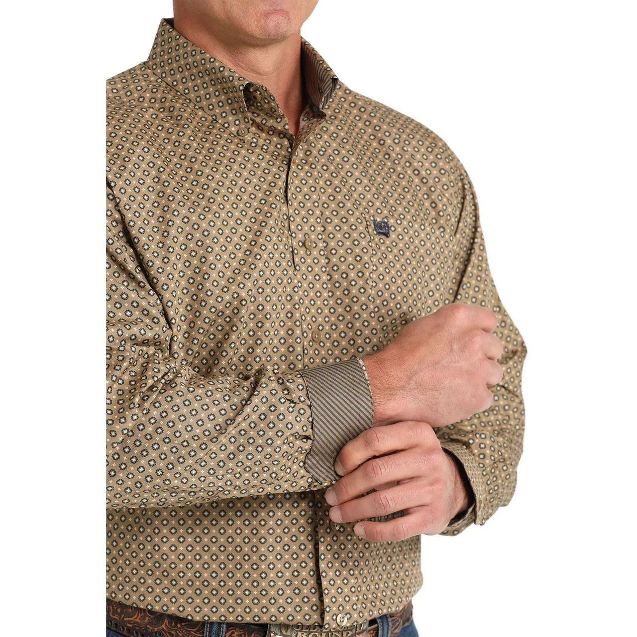 Cinch Men's Long Sleeve Geometric Button Down Western Shirt-Brown