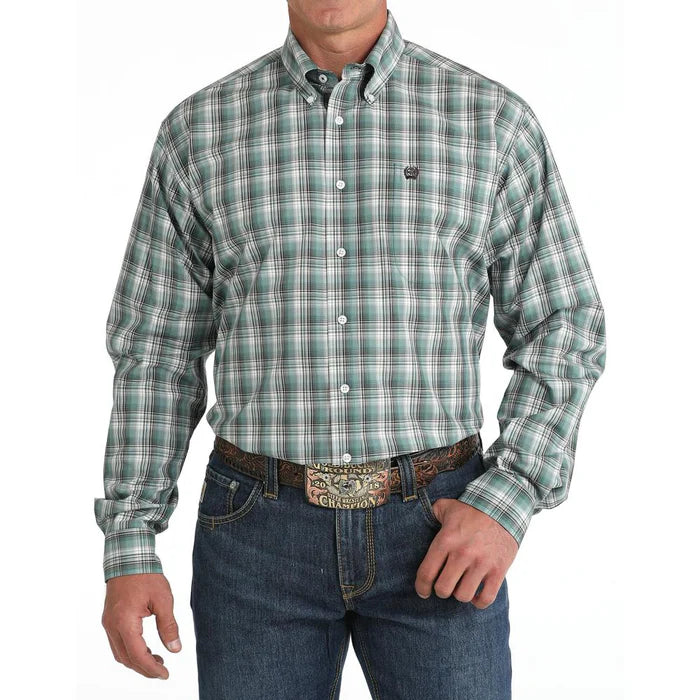 Cinch Classic Fit Long Sleeve Men's Cotton Plaid Shirt -Green