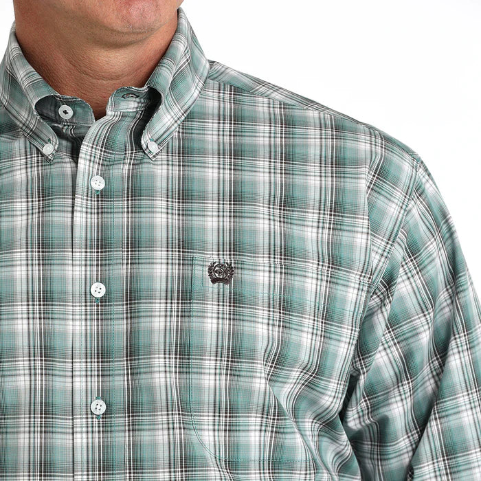 Cinch Classic Fit Long Sleeve Men's Cotton Plaid Shirt -Green