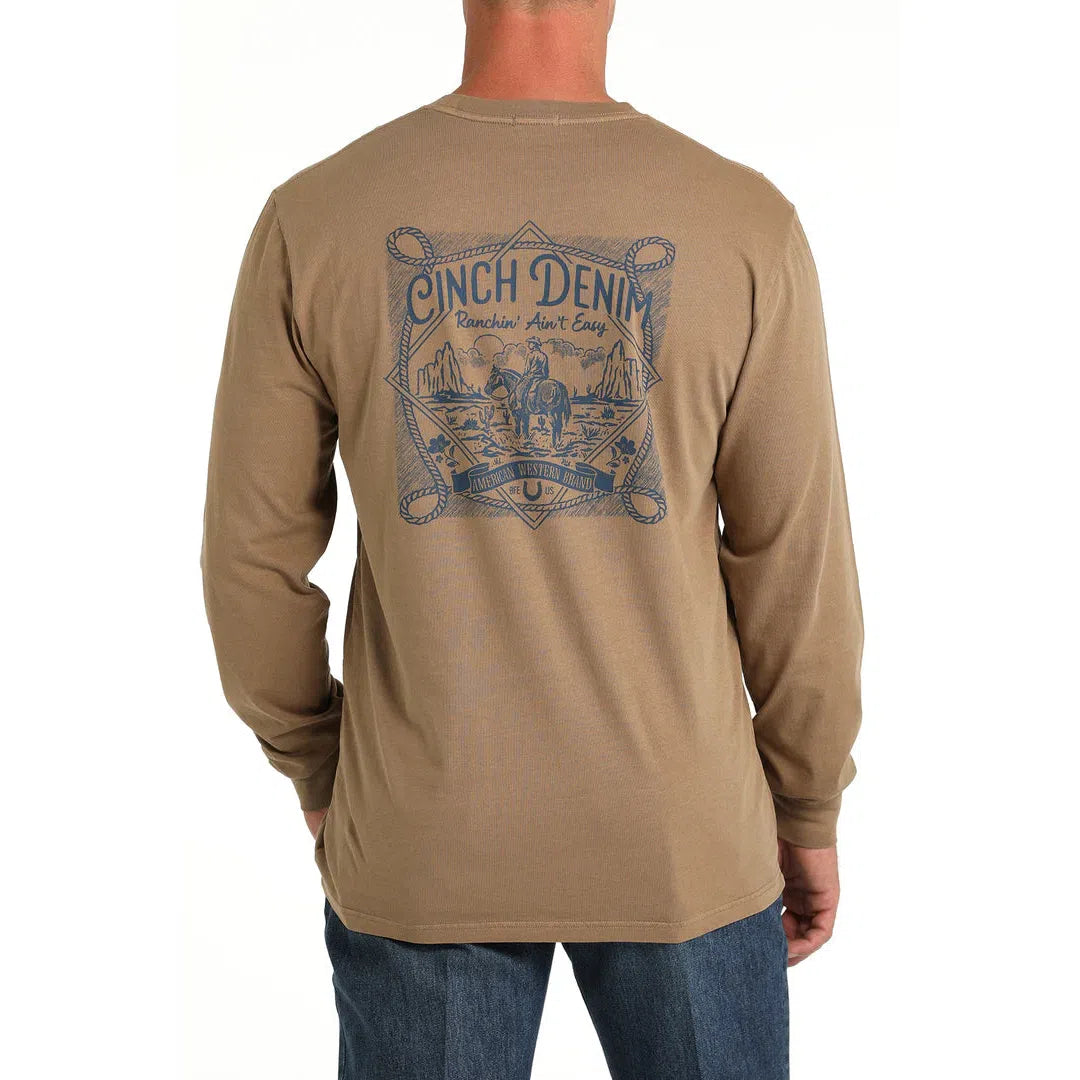 Cinch Men's Long Sleeve Ranchin Ain't Easy Tee Shirt- Khaki