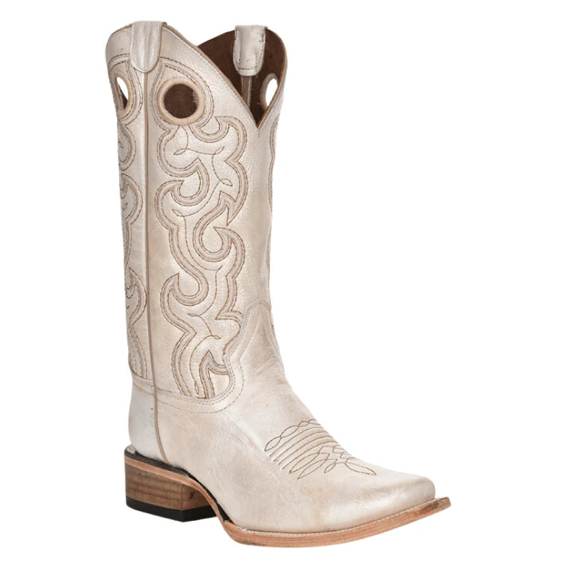 Corral Women's Cut Out and Embroidery Square Toe Boot - Pearl