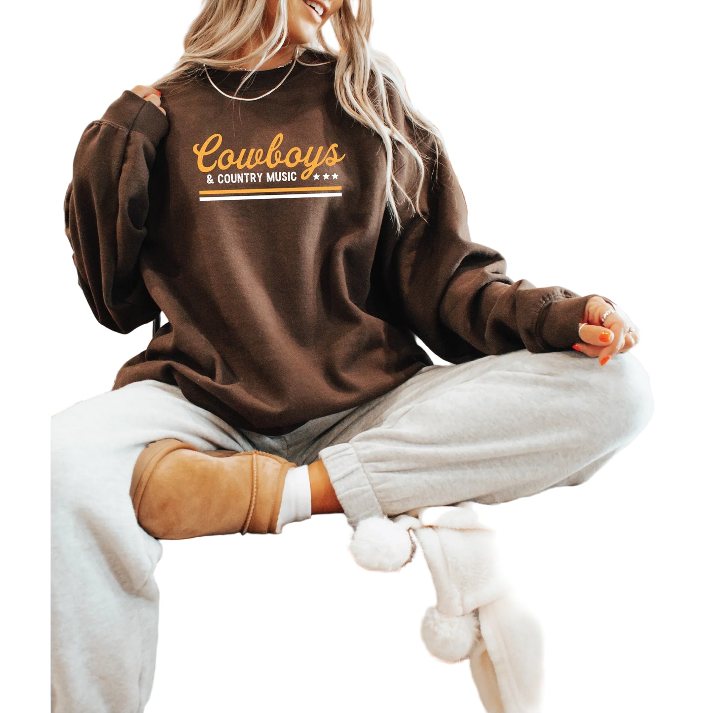 Blonde Ambition Long Sleeve Cowboys & Country Music Sweater - Brown
