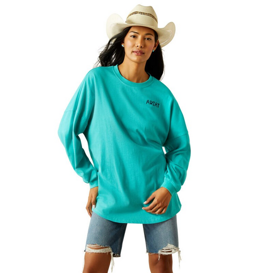Ariat Women's Oversized Long Sleeve Tee Shirt- Blue Turquoise