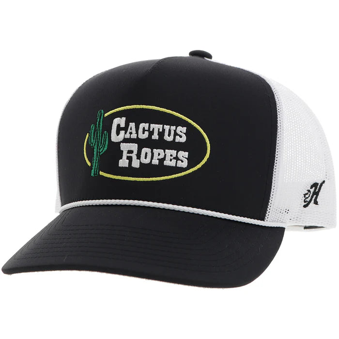 Hooey Cactus Ropes w/Stitching Hybrid Bill Trucker Cap - Black/White