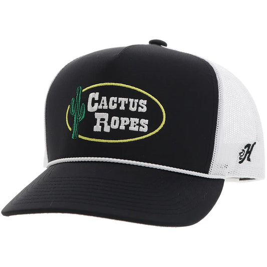 Hooey Cactus Ropes w/Stitching Hybrid Bill Trucker Cap - Black/White