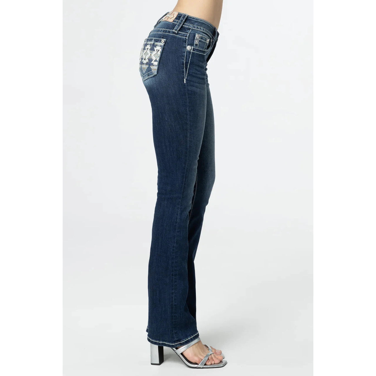 Miss Me Women's Aztec Haze Mid Rise Bootcut Jeans - Dark Wash