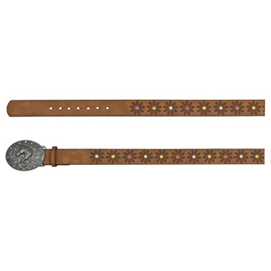 Catchfly Girl's Belt Brown w/Flower Motif & Crystals