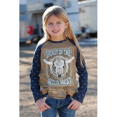 Cruel Girl Girl's Spirit Of The West Long Sleeve Raglan Shirt - Olive