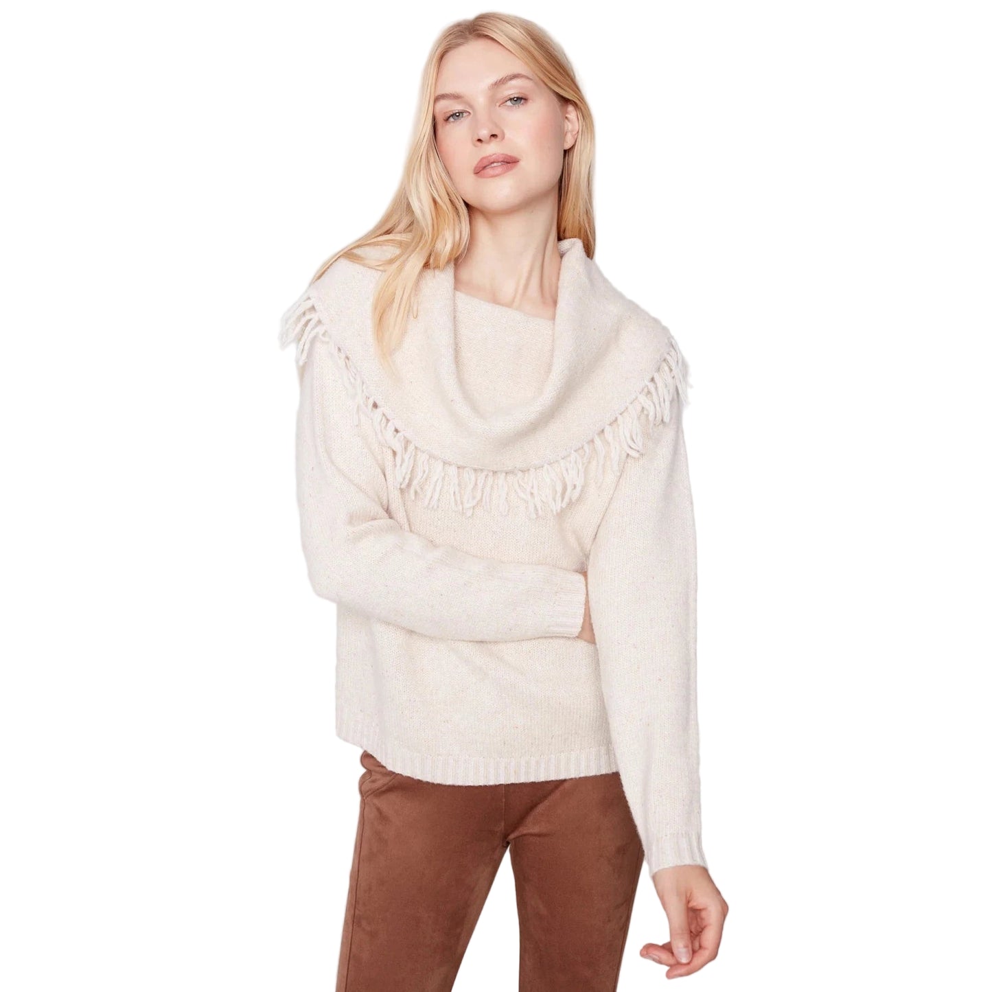 Charlie B Women's Fringed Cowl Neck Sweater