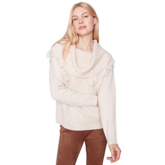 Charlie B Women's Fringed Cowl Neck Sweater