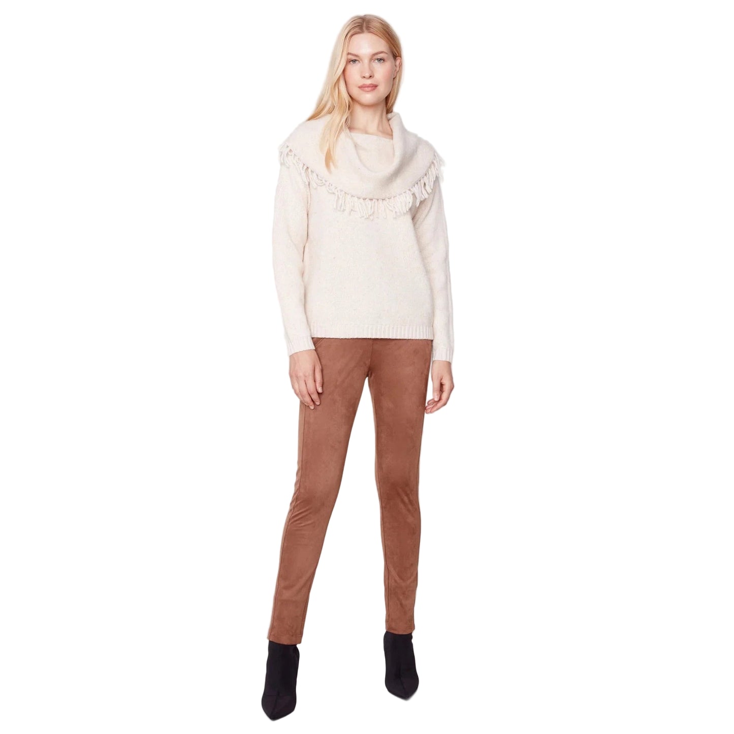 Charlie B Women's Fringed Cowl Neck Sweater