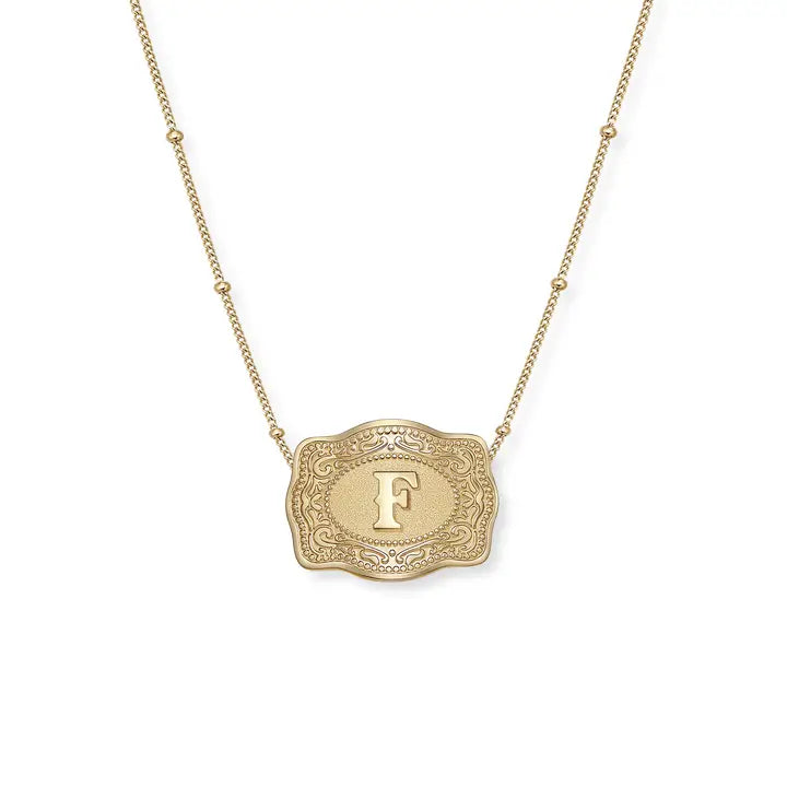 SpurWest Mini Belt Initial Buckle Necklace- Gold