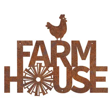 Rustic Metal Farmhouse with Chicken Sign - Brown