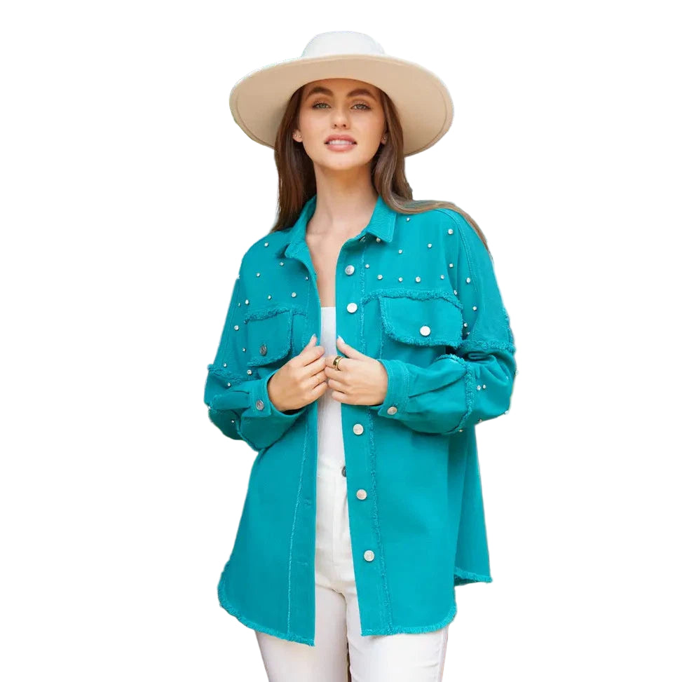 Peach Love California Trendy Studded Loose Fit Shirt - Assorted Colours