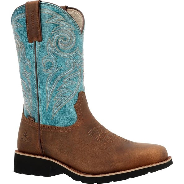 Rocky Monocrepe Men's 12" Waterproof Western Boot-Brown & Robin Blue