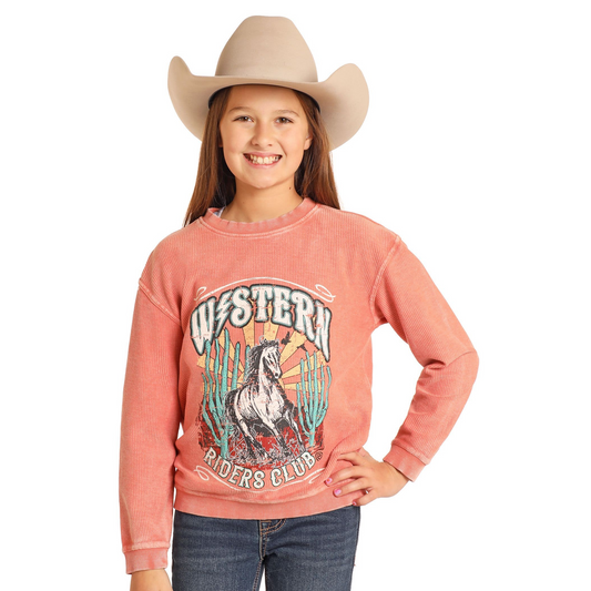 Rock & Roll Girl's Graphic Long Sleeve Pullover - Coral