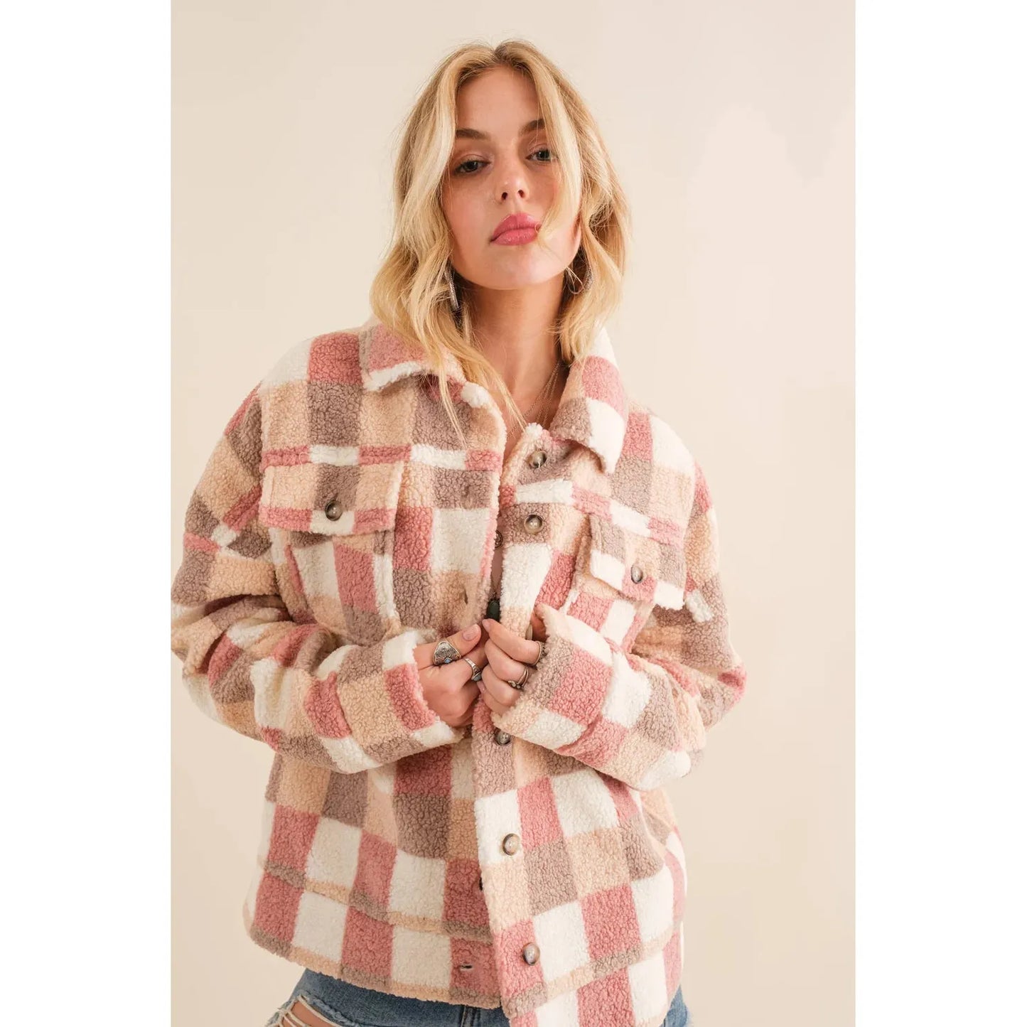 Blue B Medium Lightweight Long Sleeve Checkered Oversized Jacket- Multiple Colours
