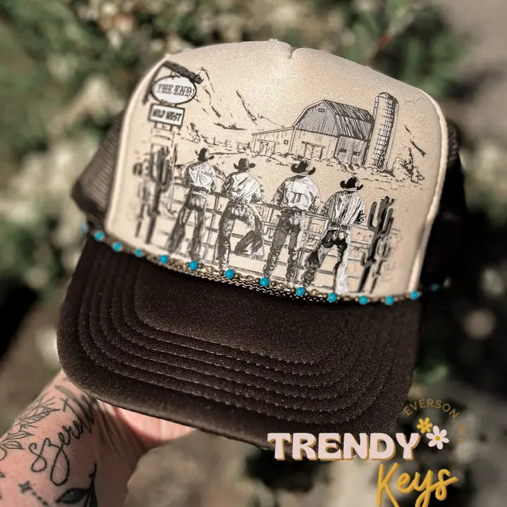 TrendyKeys Cowboys at the Fence Cap with Chain- Brown