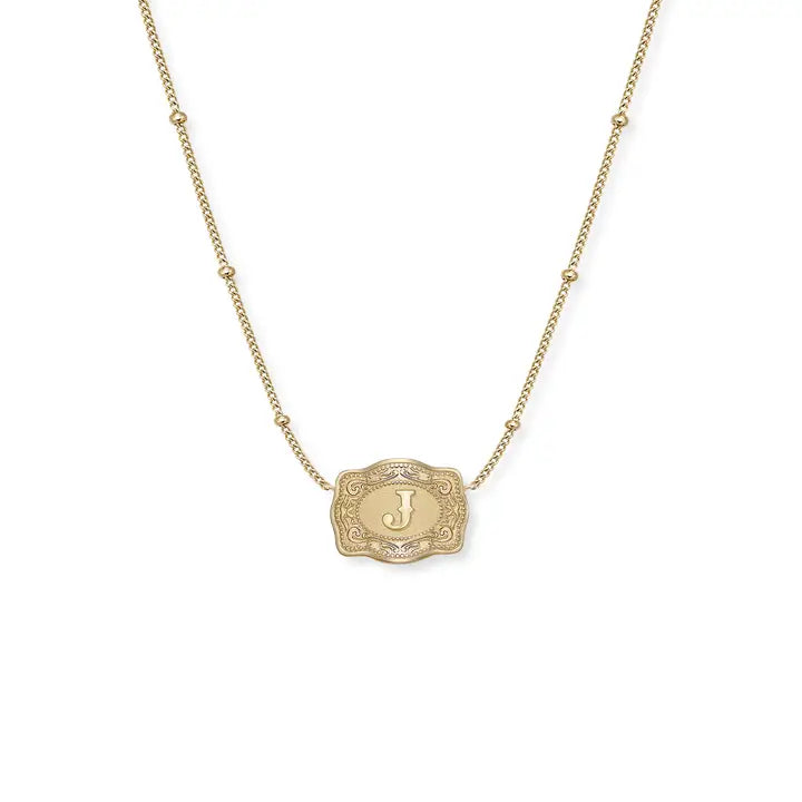 Spur West Ultra Mini Belt Buckle  Initial Necklace- Gold
