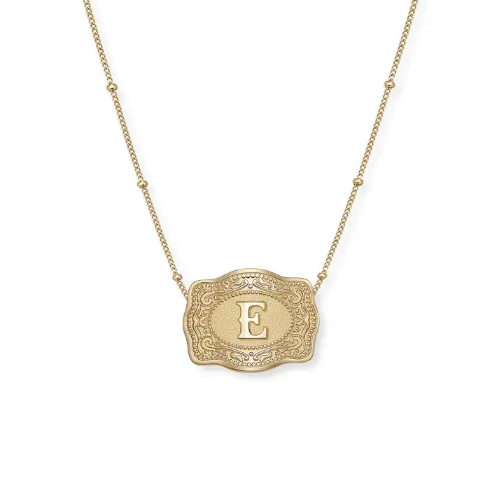 SpurWest Mini Belt Initial Buckle Necklace- Gold