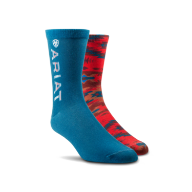 Ariat Adobe Canyon Crew Socks (2 Pairs) - Red/Turquoise