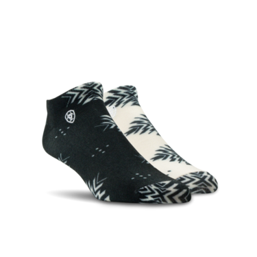 Ariat Western Southwest Geometric Low Cut 2 Pair Ankle Socks- Black/White