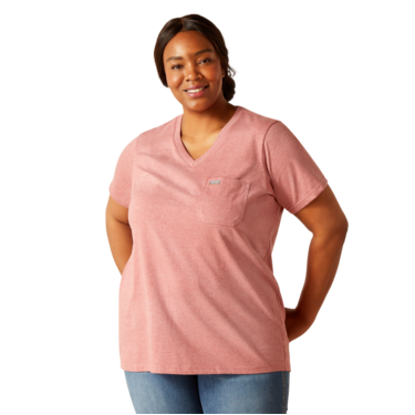 Ariat Women's Rebar Cotton Strong V-Neck T-Shirt - Mineral Red Heather