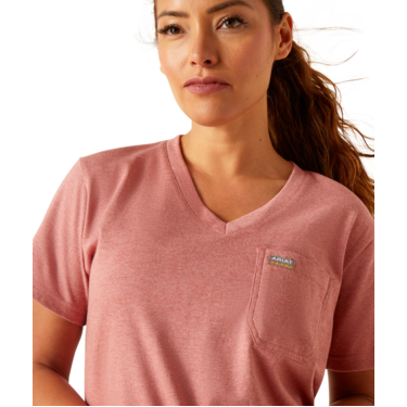 Ariat Women's Rebar Cotton Strong V-Neck T-Shirt - Mineral Red Heather