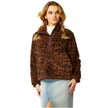 Ariat Women's Berber Snap Front Long Sleeve Sweatshirt - Lila Leopard