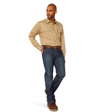 Ariat Men's FR Solid Classic Fit Snap Shirt - Khaki