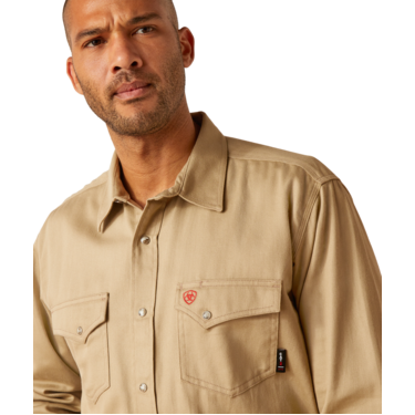 Ariat Men's FR Solid Classic Fit Snap Shirt - Khaki
