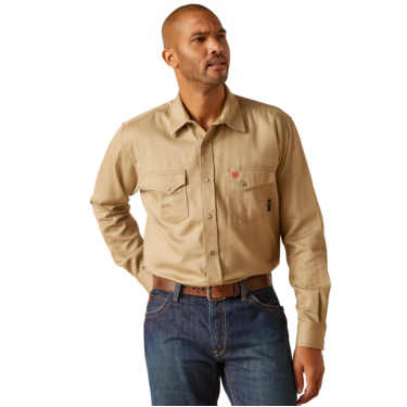 Ariat Men's FR Solid Classic Fit Snap Shirt - Khaki