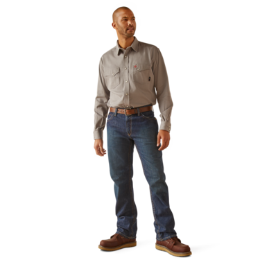 Ariat Men's FR Solid Classic Fit Snap Work Shirt - Silver Fox