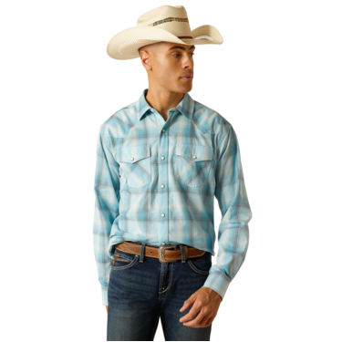 Ariat Men's Henryk Retro Fit Snap Long Sleeve Shirt - Crystal Blue